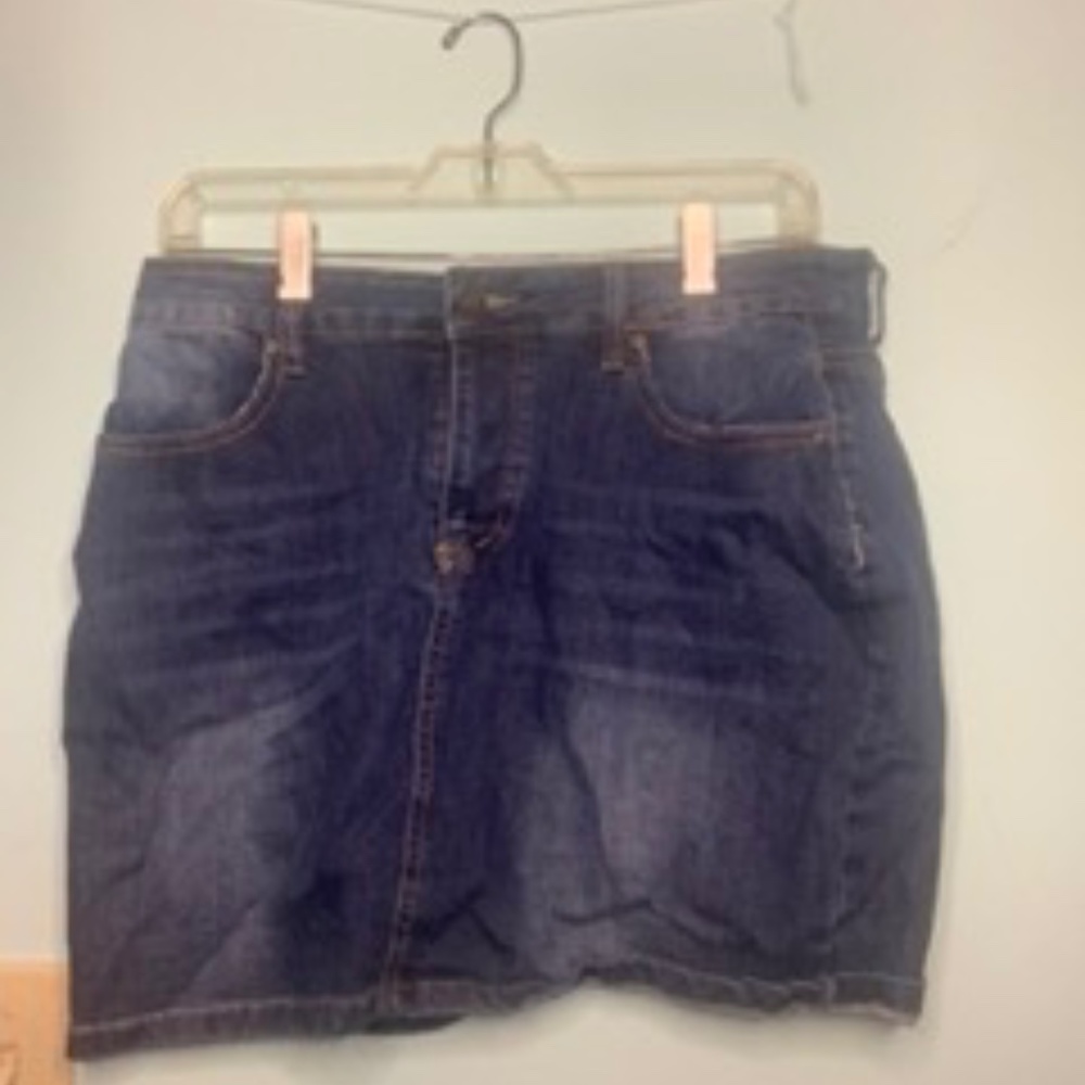 Distressed Denim Skirt Dark Wash